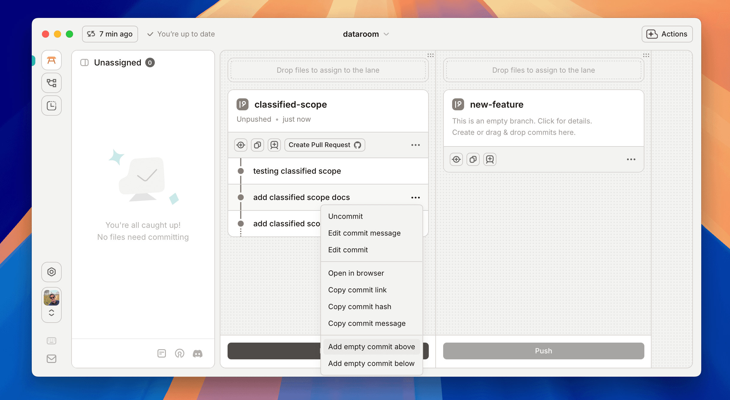Add a new empty commit above or below an existing one